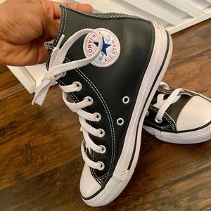 Black Leather High top Converse
